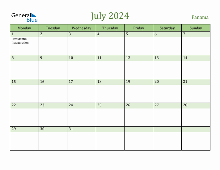 July 2024 Calendar with Panama Holidays