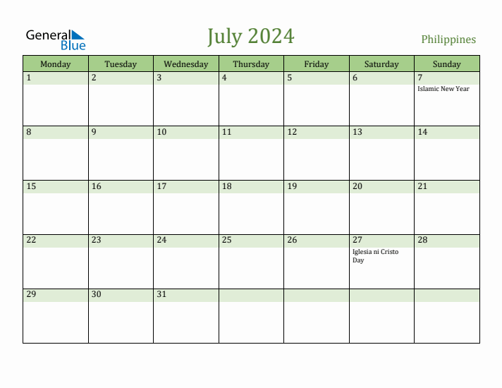 July 2024 Calendar with Philippines Holidays