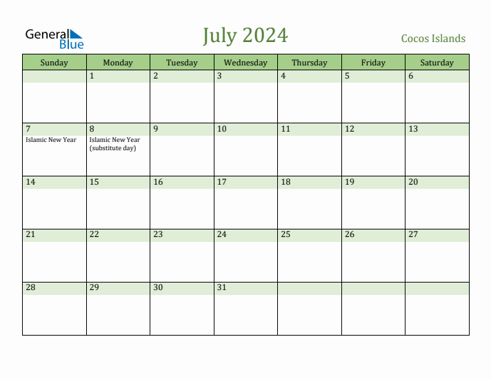 July 2024 Calendar with Cocos Islands Holidays