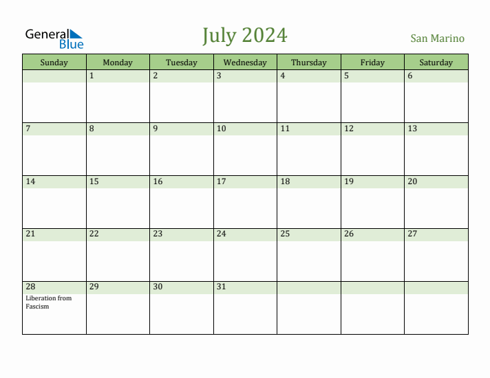 July 2024 Calendar with San Marino Holidays