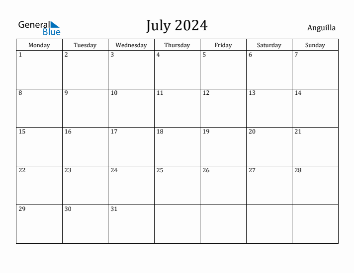 July 2024 Calendar Anguilla