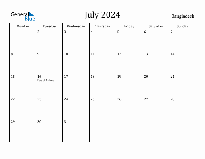 July 2024 Calendar Bangladesh