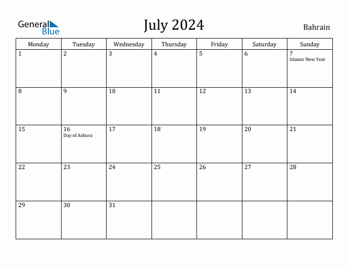 July 2024 Calendar Bahrain