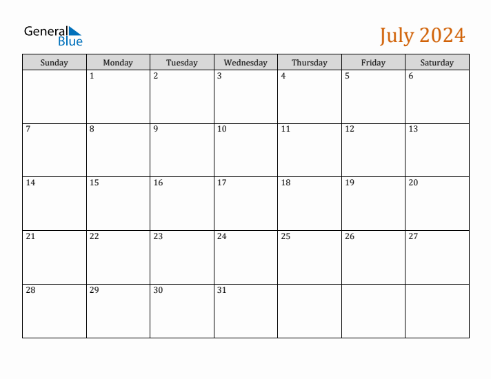 Editable July 2024 Calendar