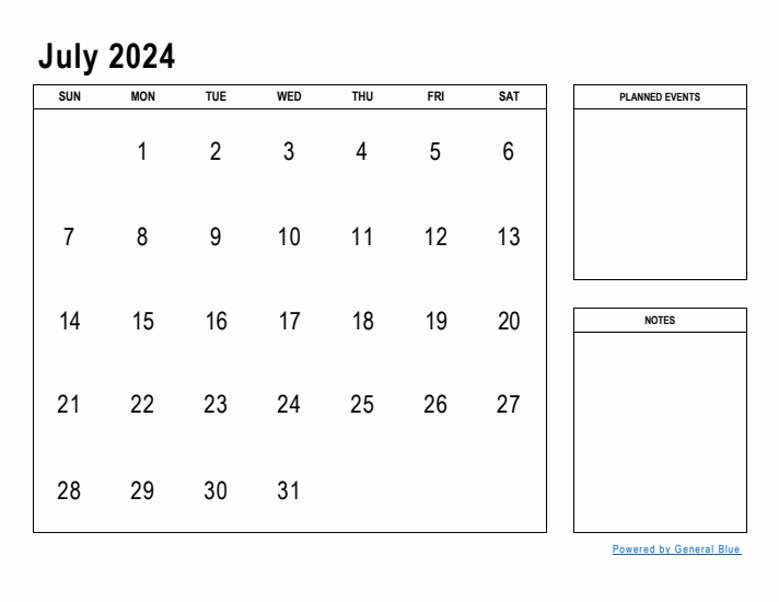 July 2024 Calendar Planner