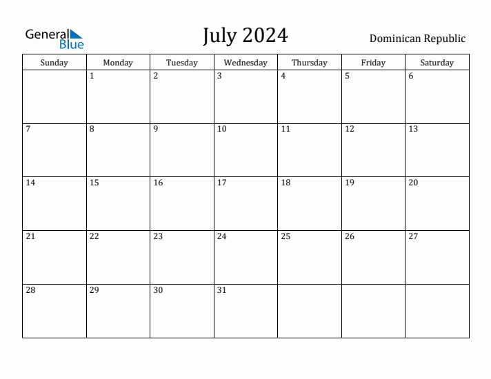 July 2024 Calendar Dominican Republic