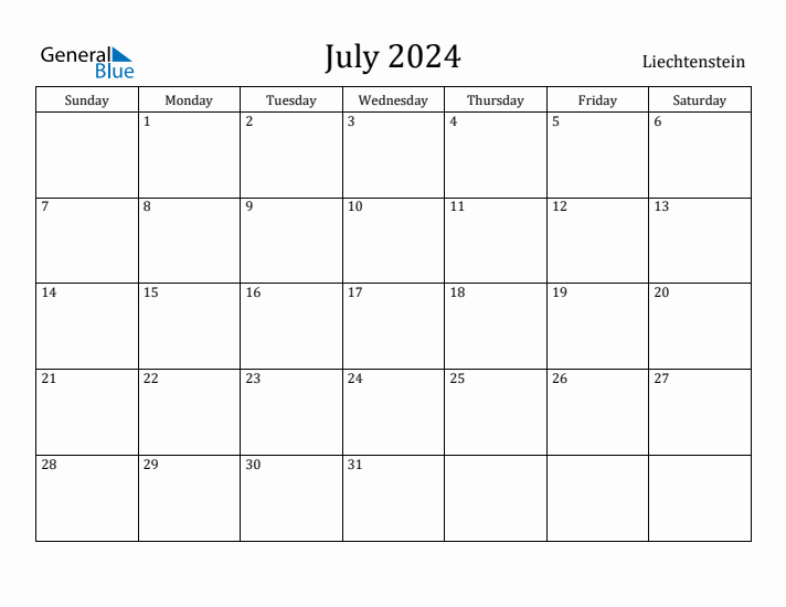 July 2024 Calendar Liechtenstein