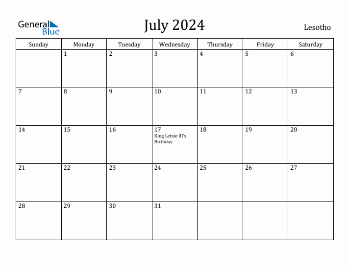 July 2024 Calendar Lesotho