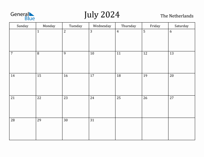 July 2024 Calendar The Netherlands