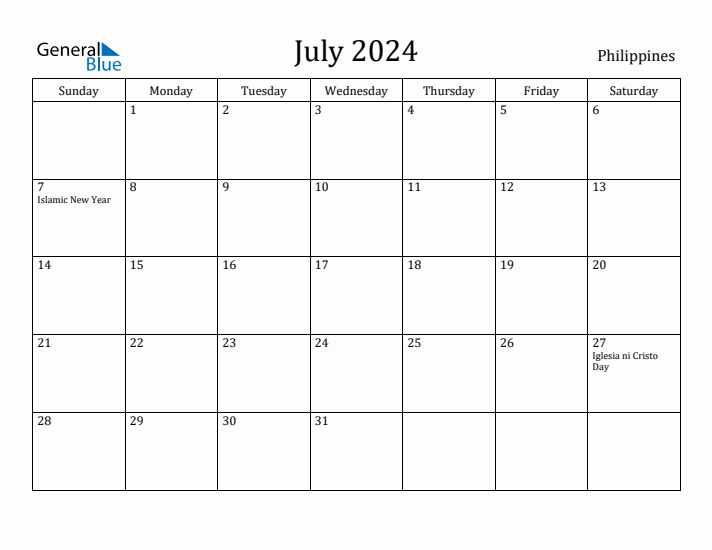 July 2024 Calendar Philippines