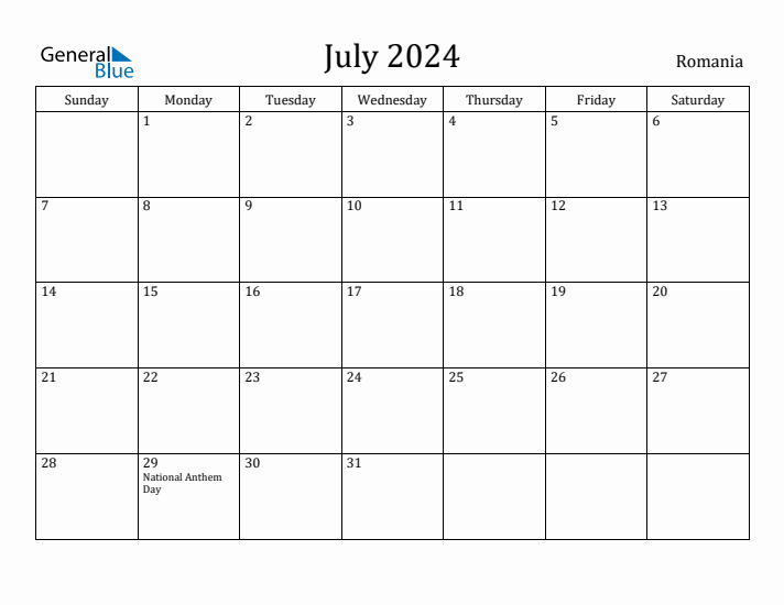 July 2024 Calendar Romania