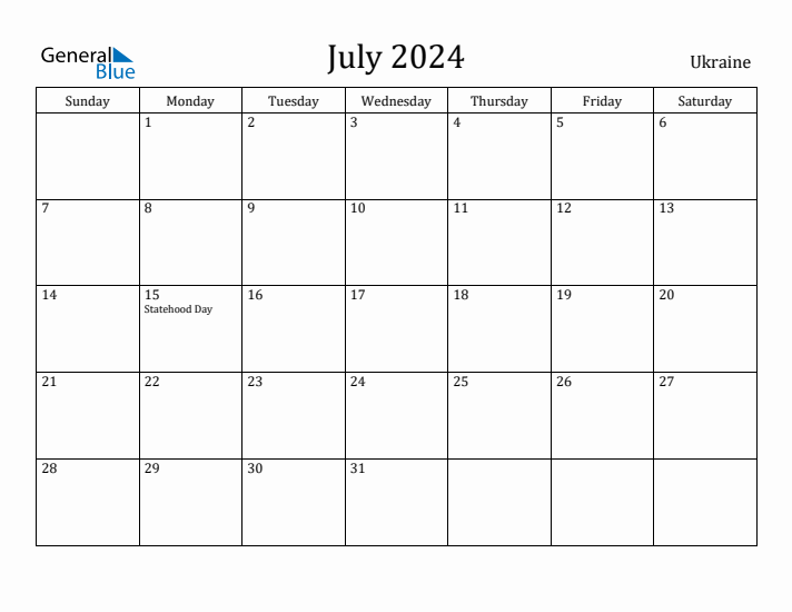 July 2024 Calendar Ukraine