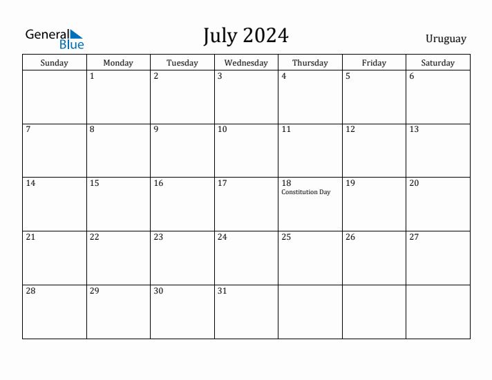 July 2024 Calendar Uruguay