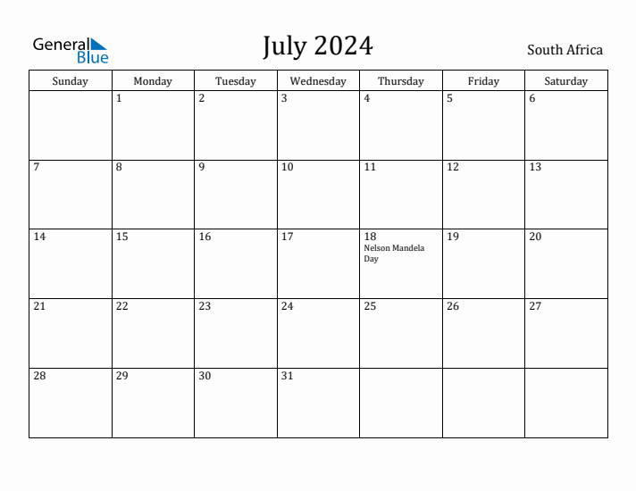 July 2024 Calendar South Africa