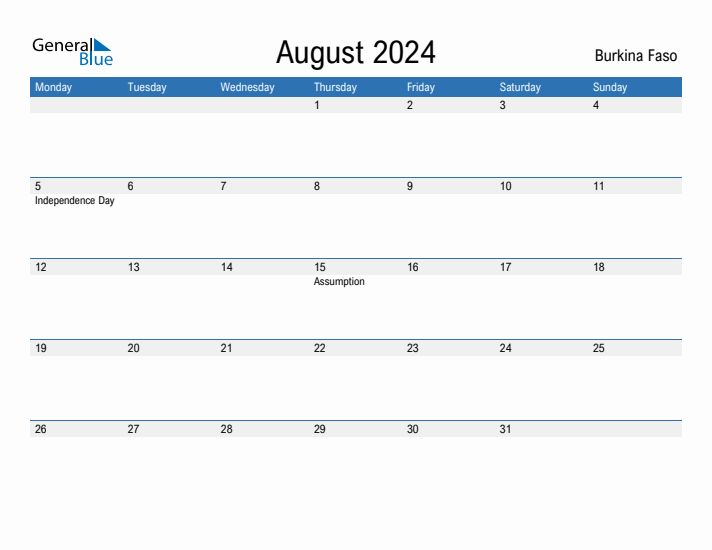 Fillable August 2024 Calendar