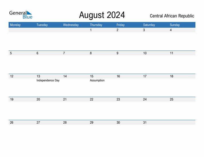 Fillable August 2024 Calendar