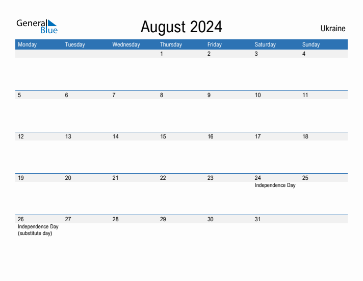 Fillable August 2024 Calendar