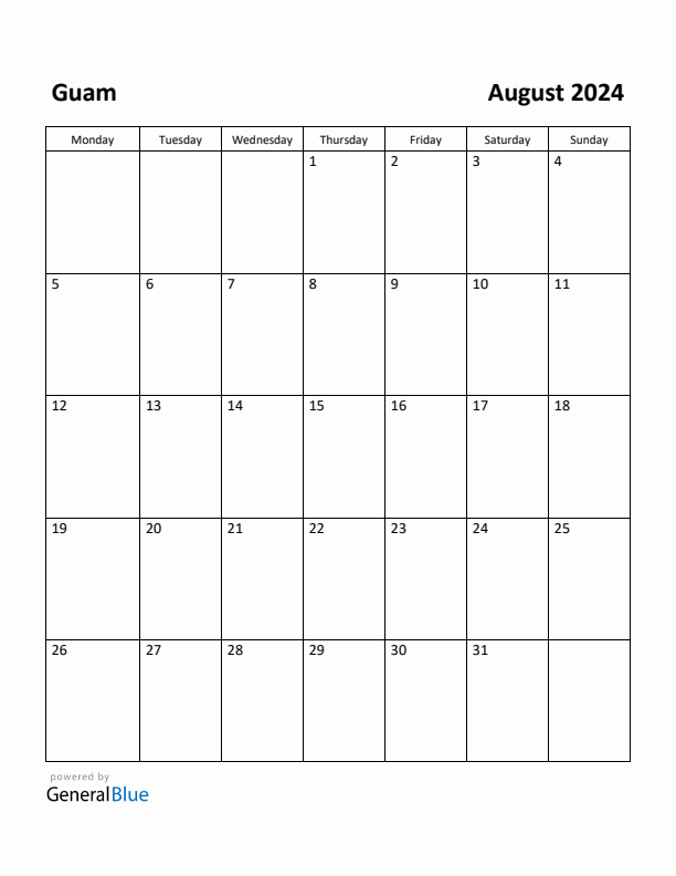 August 2024 Calendar with Guam Holidays