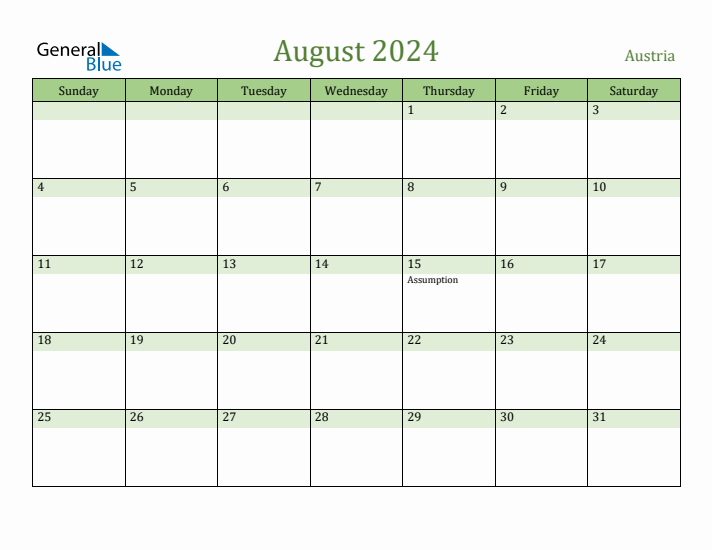 August 2024 Calendar with Austria Holidays