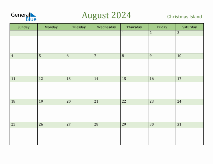 August 2024 Calendar with Christmas Island Holidays