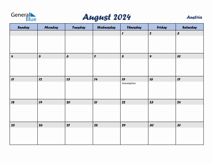 August 2024 Calendar with Holidays in Austria