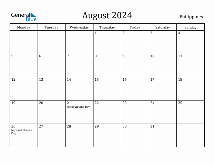 August 2024 Calendar Philippines