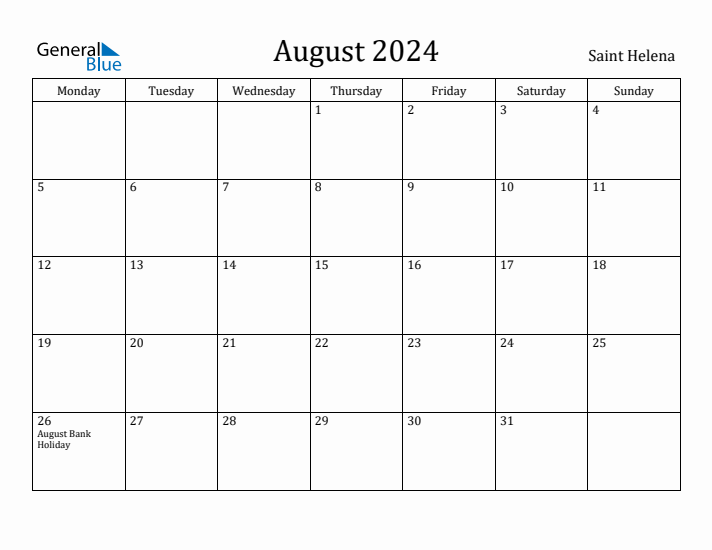 August 2024 Calendar Saint Helena