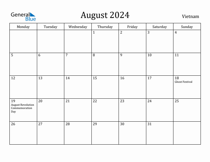 August 2024 Calendar Vietnam