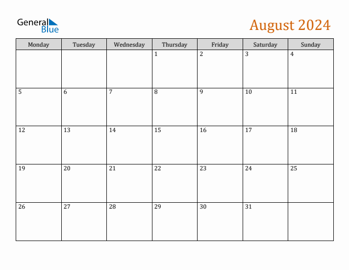 Editable August 2024 Calendar