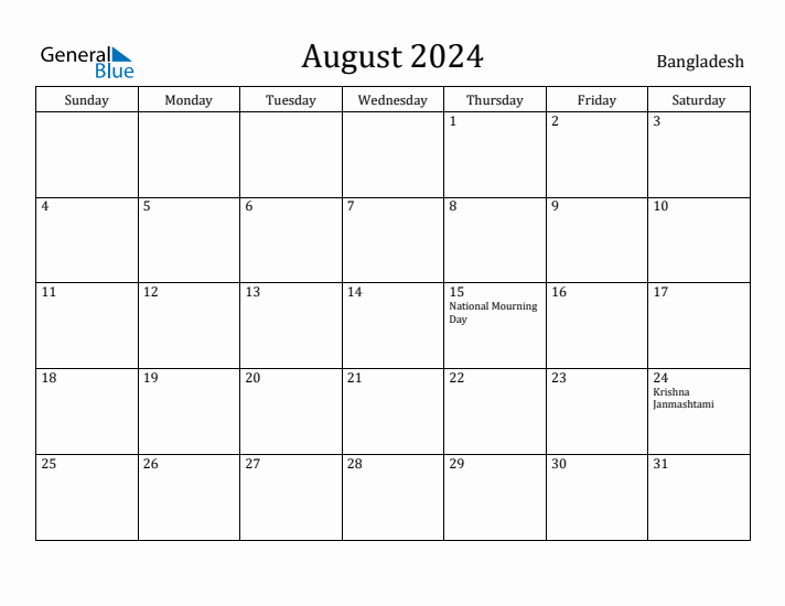 August 2024 Calendar Bangladesh