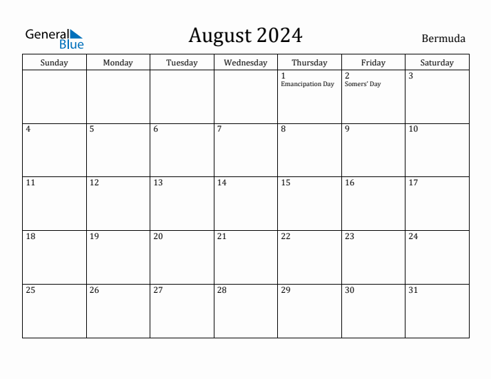 August 2024 Calendar Bermuda