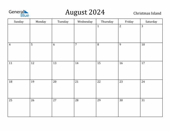 August 2024 Calendar Christmas Island