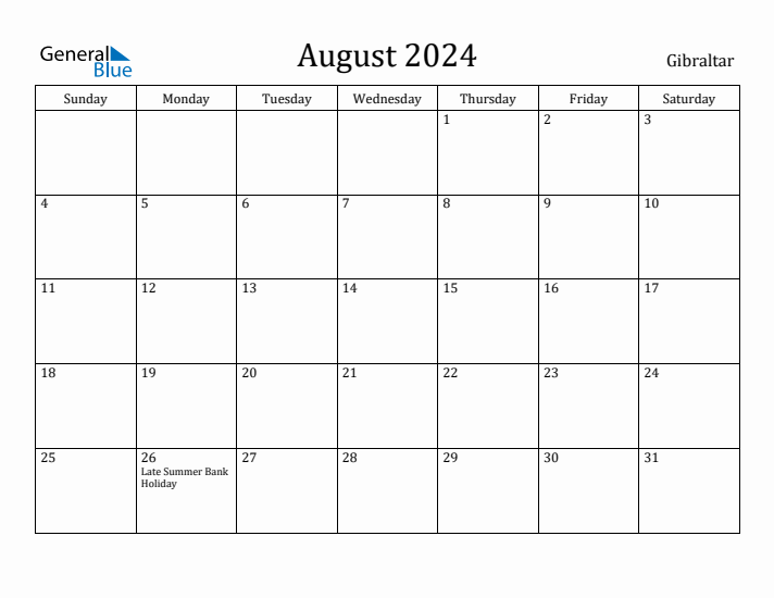 August 2024 Calendar Gibraltar