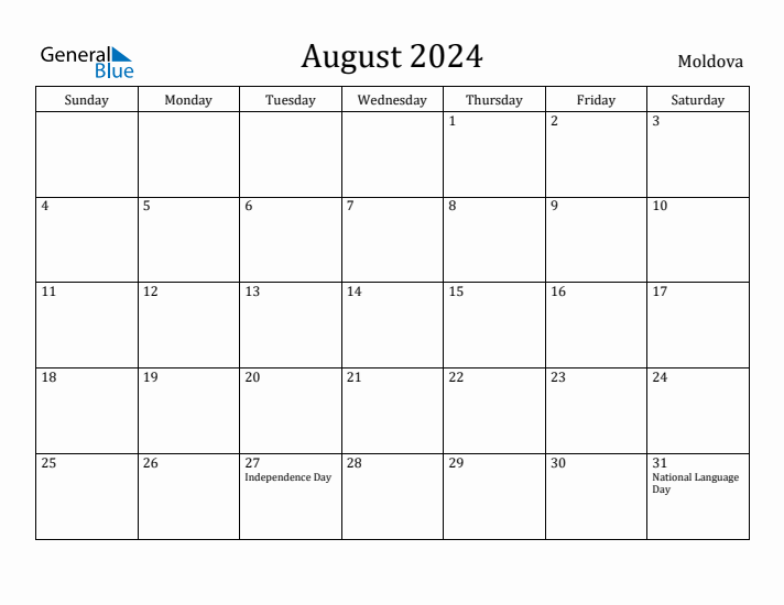 August 2024 Calendar Moldova