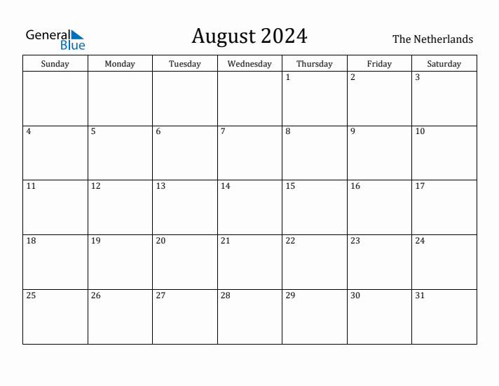 August 2024 Calendar The Netherlands