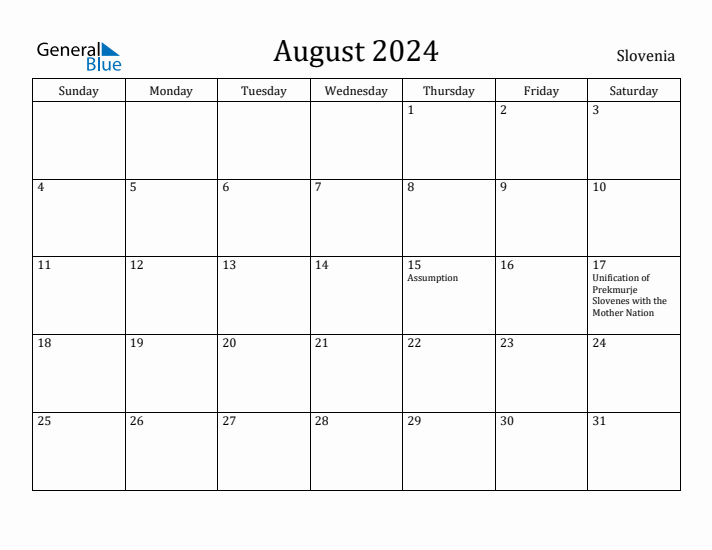 August 2024 Calendar Slovenia