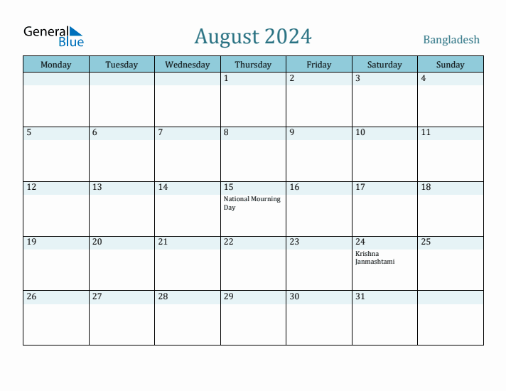 August 2024 Calendar with Holidays