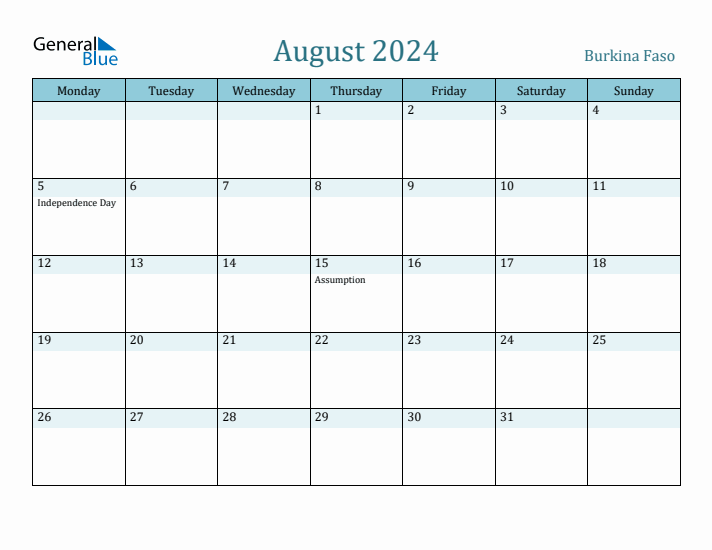 August 2024 Calendar with Holidays