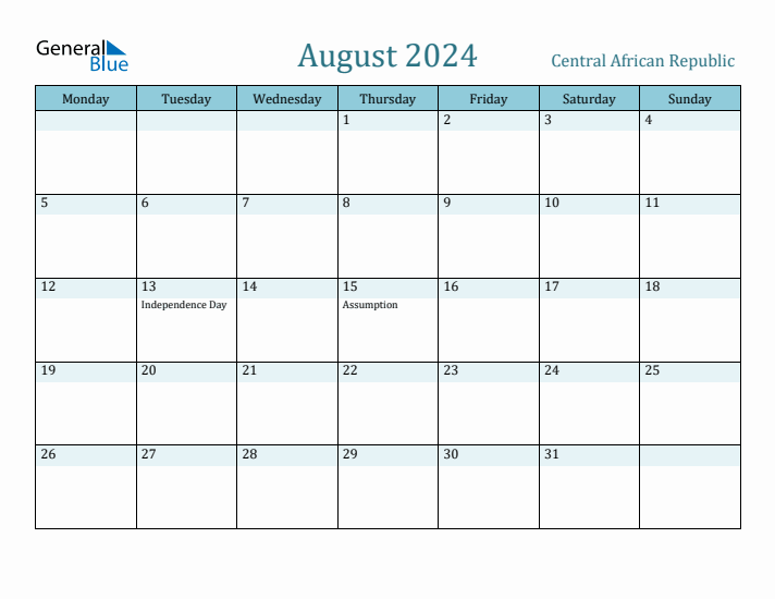 August 2024 Calendar with Holidays