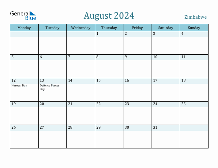 August 2024 Calendar with Holidays