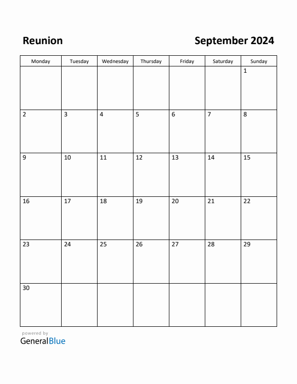 September 2024 Calendar with Reunion Holidays