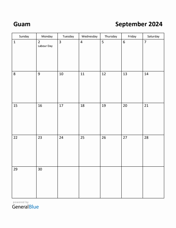 September 2024 Calendar with Guam Holidays