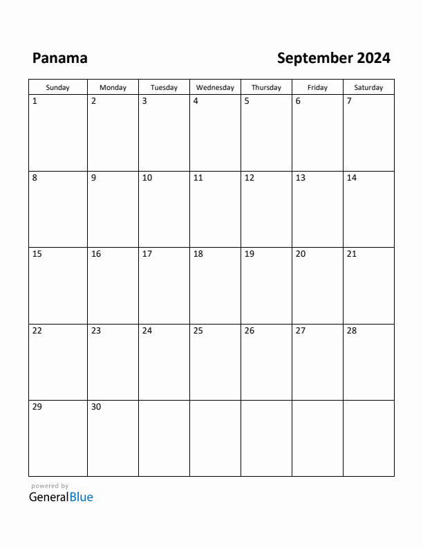 September 2024 Calendar with Panama Holidays