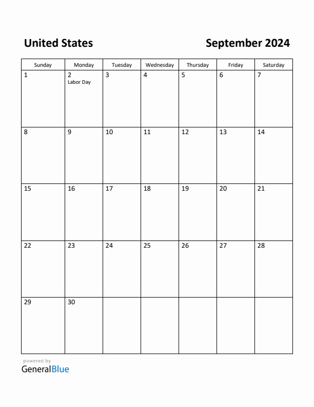 September 2024 Calendar with United States Holidays