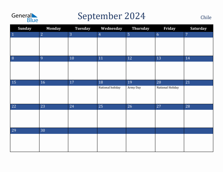 September 2024 Chile Calendar (Sunday Start)