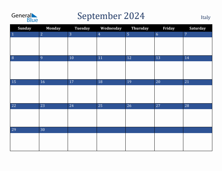 September 2024 Italy Calendar (Sunday Start)