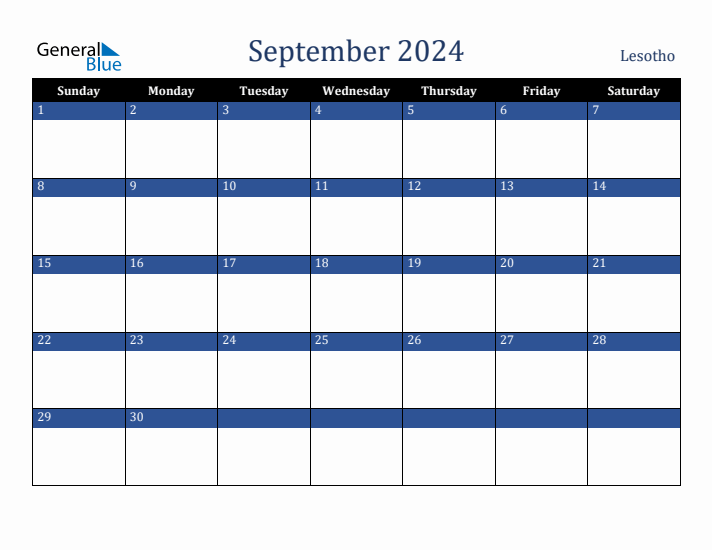 September 2024 Lesotho Calendar (Sunday Start)