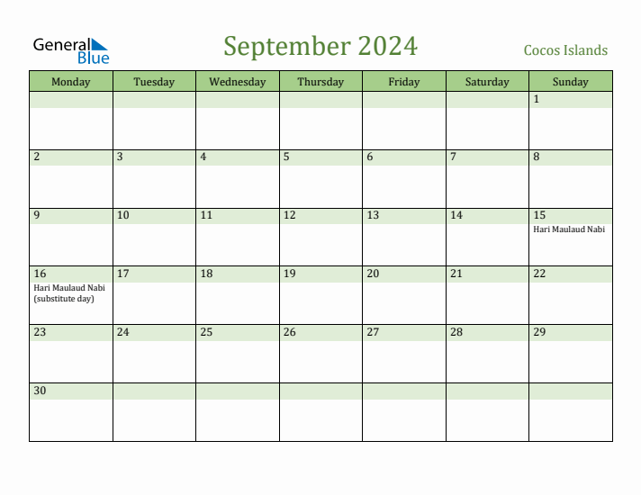 September 2024 Calendar with Cocos Islands Holidays