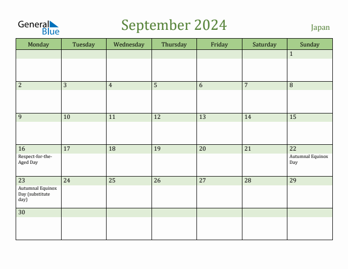 September 2024 Calendar with Japan Holidays