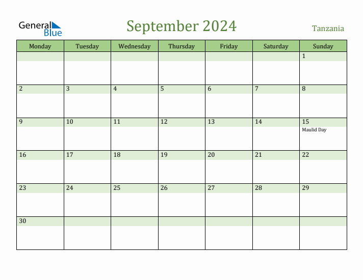 September 2024 Calendar with Tanzania Holidays